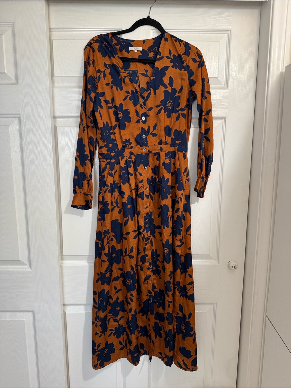 FRNCH Rust Maxi Dress with Navy Floral Print